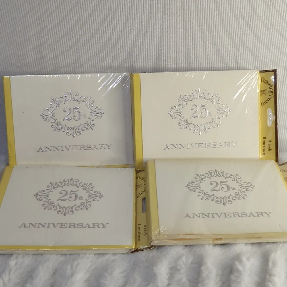 Vintage 25th Anniversary Invitations‎ 4 Pks Of 8 Unopened Ivory And Silver